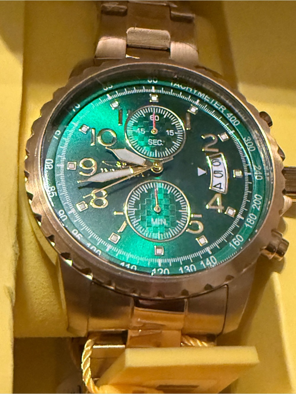 Green Dial Gold-Tone Chronograph Watch